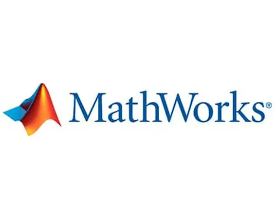 Das MathWorks-Logo mit einem grafischen Symbol in Form einer orange-blauen Welle links neben dem blauen Schriftzug „MathWorks“ auf weißem Hintergrund.