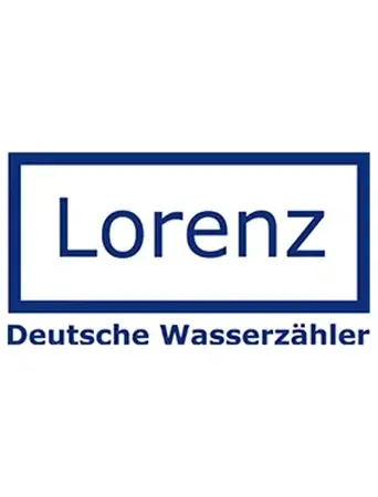 Lorenz-Logo mit der Aufschrift „Lorenz“ in einem blauen Rechteck und darunter in blauer Schrift auf weißem Hintergrund die Aufschrift „Deutsche Wasserzähler“.