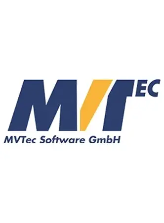 MVTEC-Logo mit großen blauen Buchstaben „MVTec“ und dem darunter in blauer Schrift angeordneten Firmennamen „MVTec Software GmbH“ auf weißem Hintergrund.
