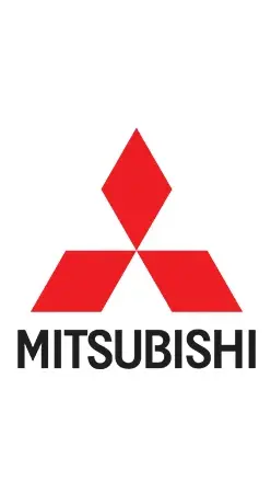 Das Mitsubishi-Logo mit drei roten Rauten, die in einem Dreieck über dem Wort „Mitsubishi“ in schwarzen Großbuchstaben auf weißem Hintergrund angeordnet sind.