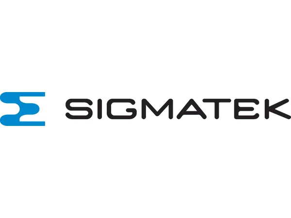 Das SIGMATEK-Logo mit einem blauen, abstrakten Symbol auf der linken Seite und dem Wort „SIGMATEK“ in fetter, schwarzer, moderner Schrift auf der rechten Seite.