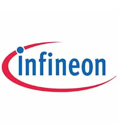 Das Infineon-Logo mit dem Schriftzug „infineon“ in blauen Kleinbuchstaben und einem roten, geschwungenen Strich oberhalb und unterhalb des Textes.